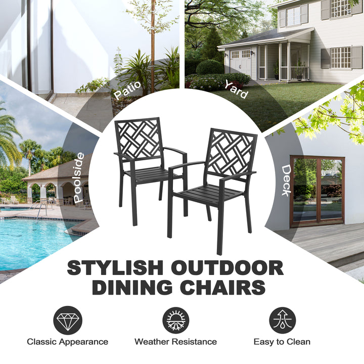 5PCS Patio Dining Set with Umbrella Hole, Faux Wood Top, Stackable Design