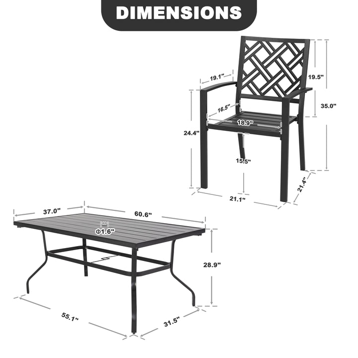 7-Piece Metal Patio Dining Set with Umbrella Hole and Stackable Chairs