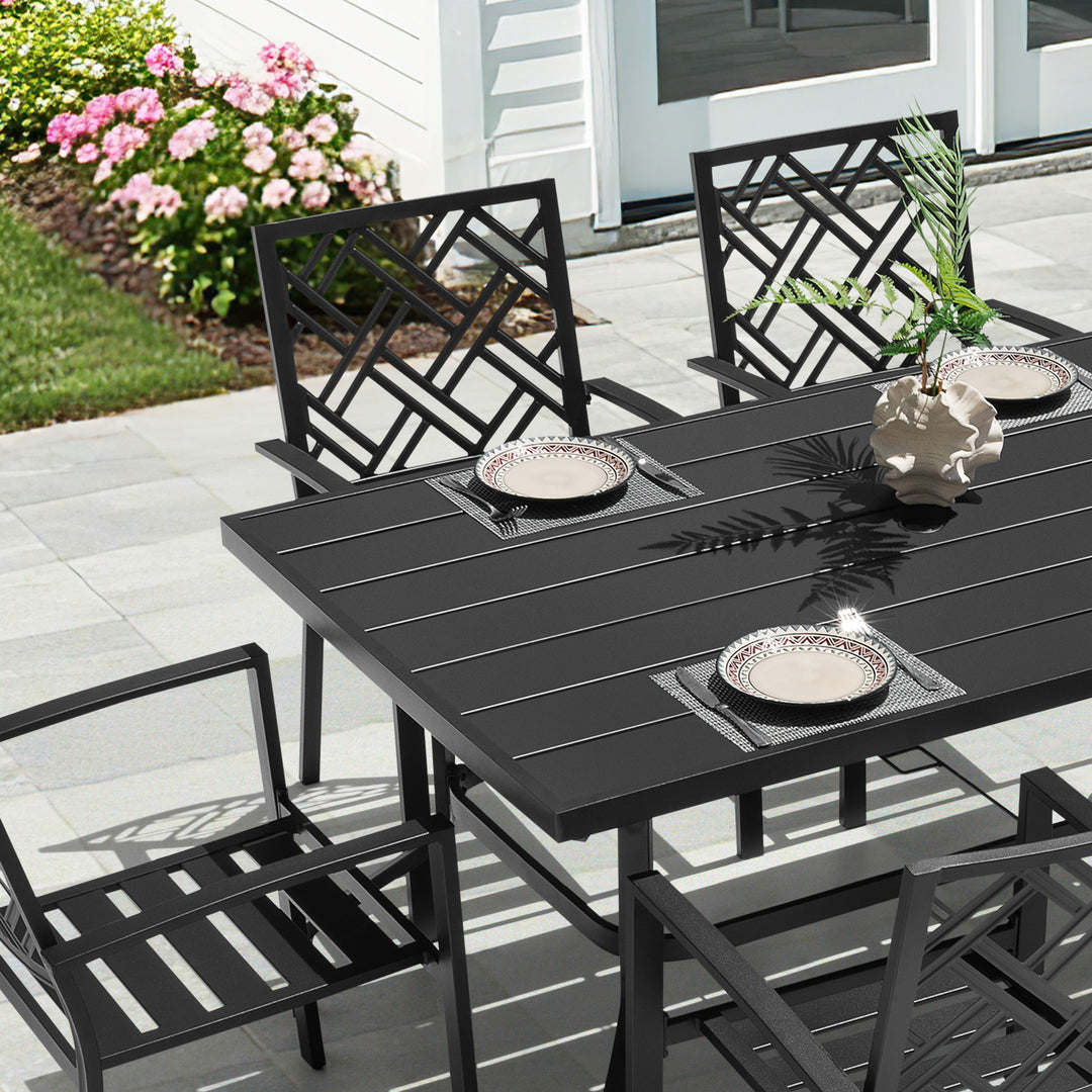 7-Piece Metal Patio Dining Set with Umbrella Hole and Stackable Chairs