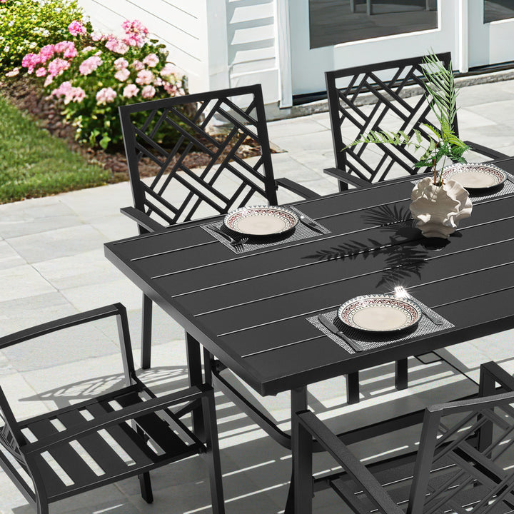 7-Piece Metal Patio Dining Set with Umbrella Hole and Stackable Chairs