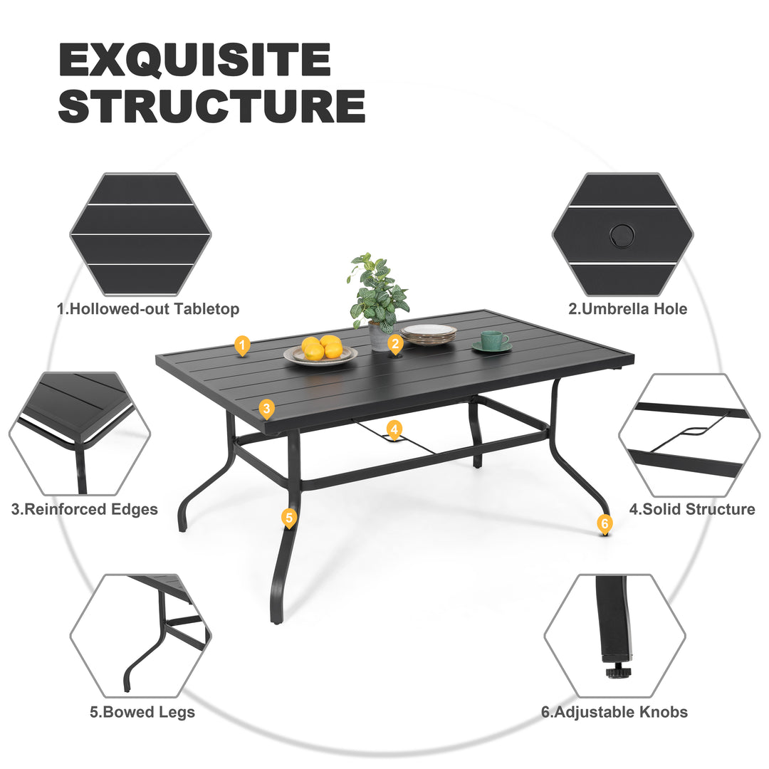 7-Piece Metal Patio Dining Set with Umbrella Hole and Stackable Chairs