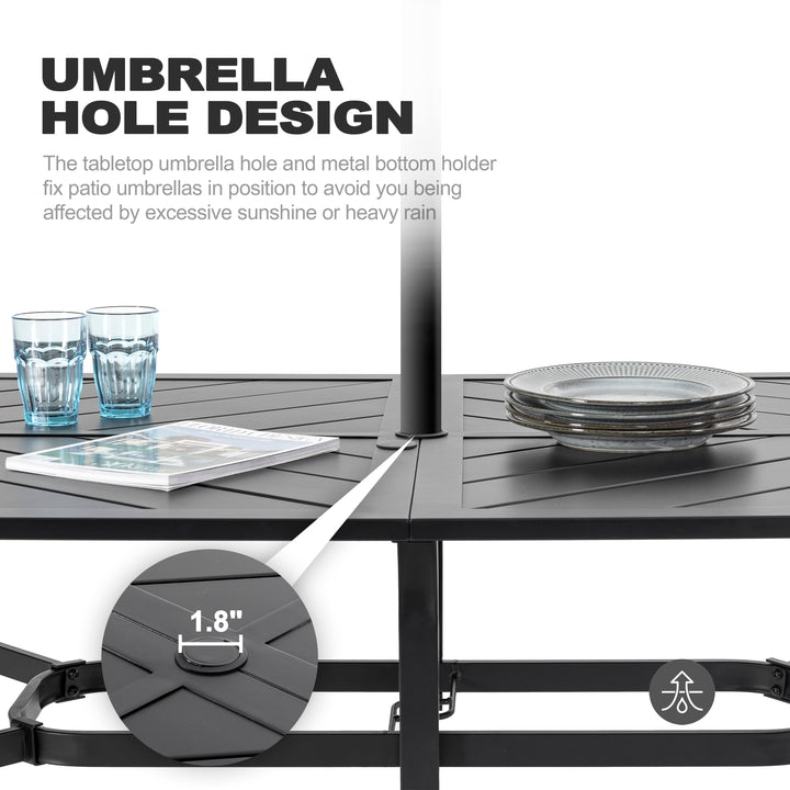 7PCS Metal Rectangle Patio Dining Set with Umbrella Hole, Stackable Design