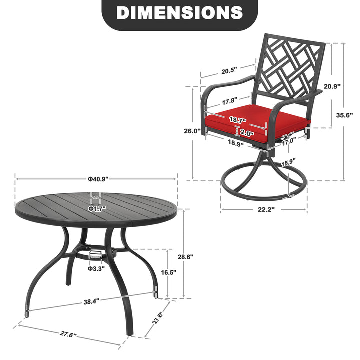 5-Piece Metal Patio Dining Set with Umbrella Hole and Swivel Chairs