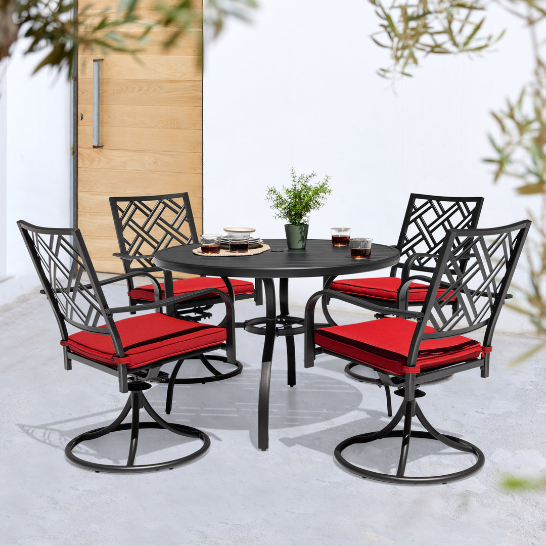 5-Piece Metal Patio Dining Set with Umbrella Hole and Swivel Chairs