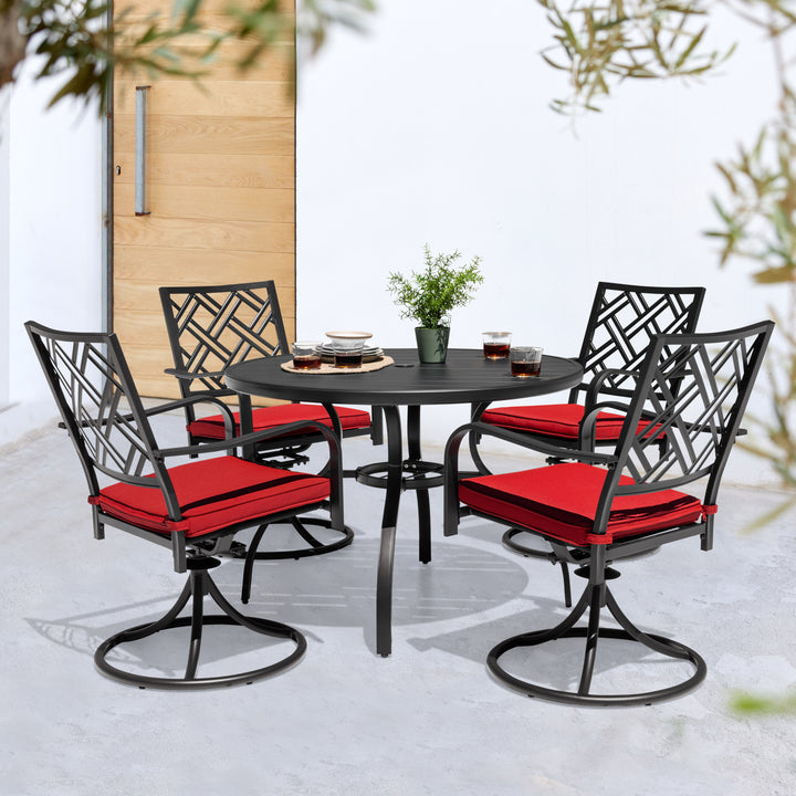 5-Piece Metal Patio Dining Set with Umbrella Hole and Swivel Chairs