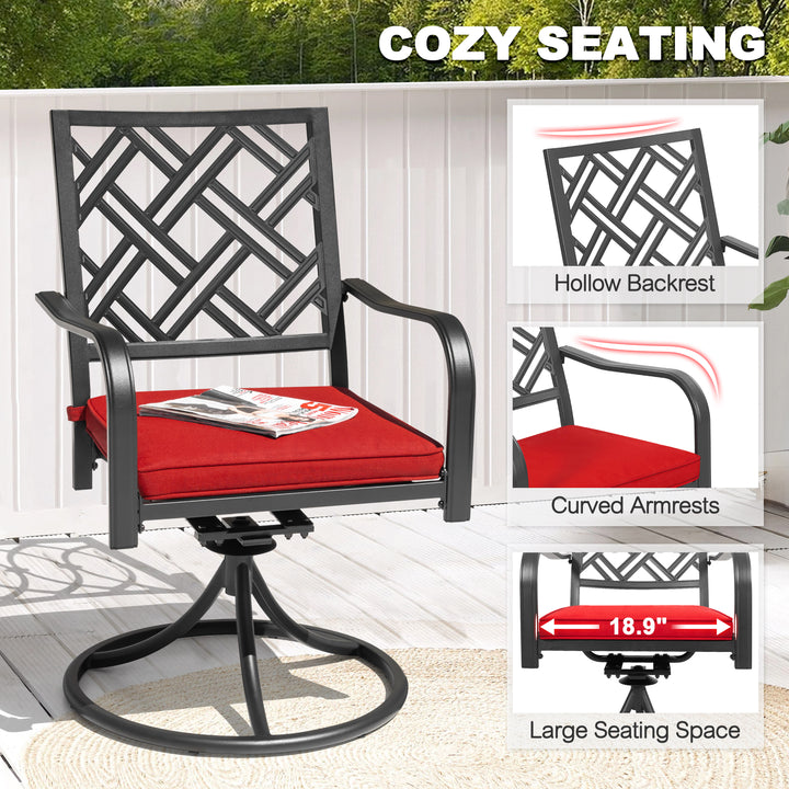 5PCS Metal Patio Dining Set with Umbrella Hole, Swivel Chairs with Cushions