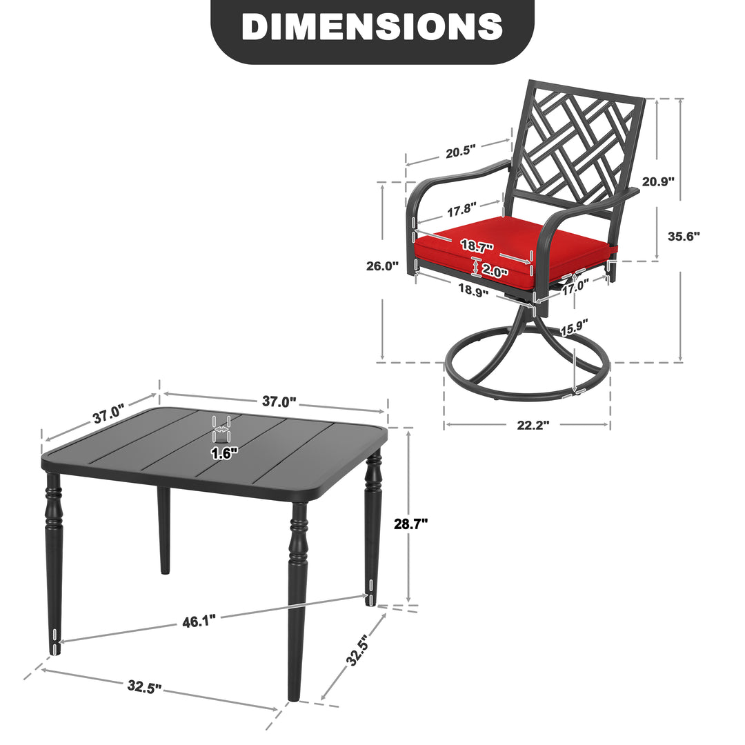 5PCS Patio Dining Set with Umbrella Hole and Swivel Chairs