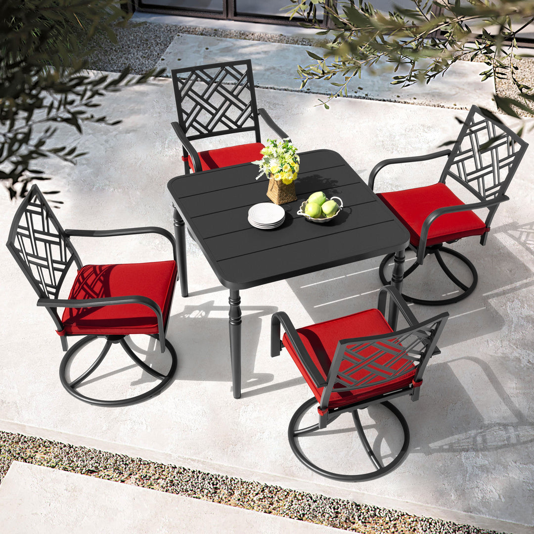 5PCS Patio Dining Set with Umbrella Hole and Swivel Chairs