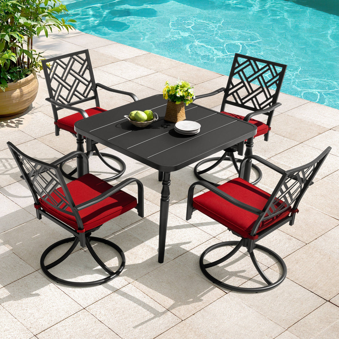 5PCS Patio Dining Set with Umbrella Hole and Swivel Chairs