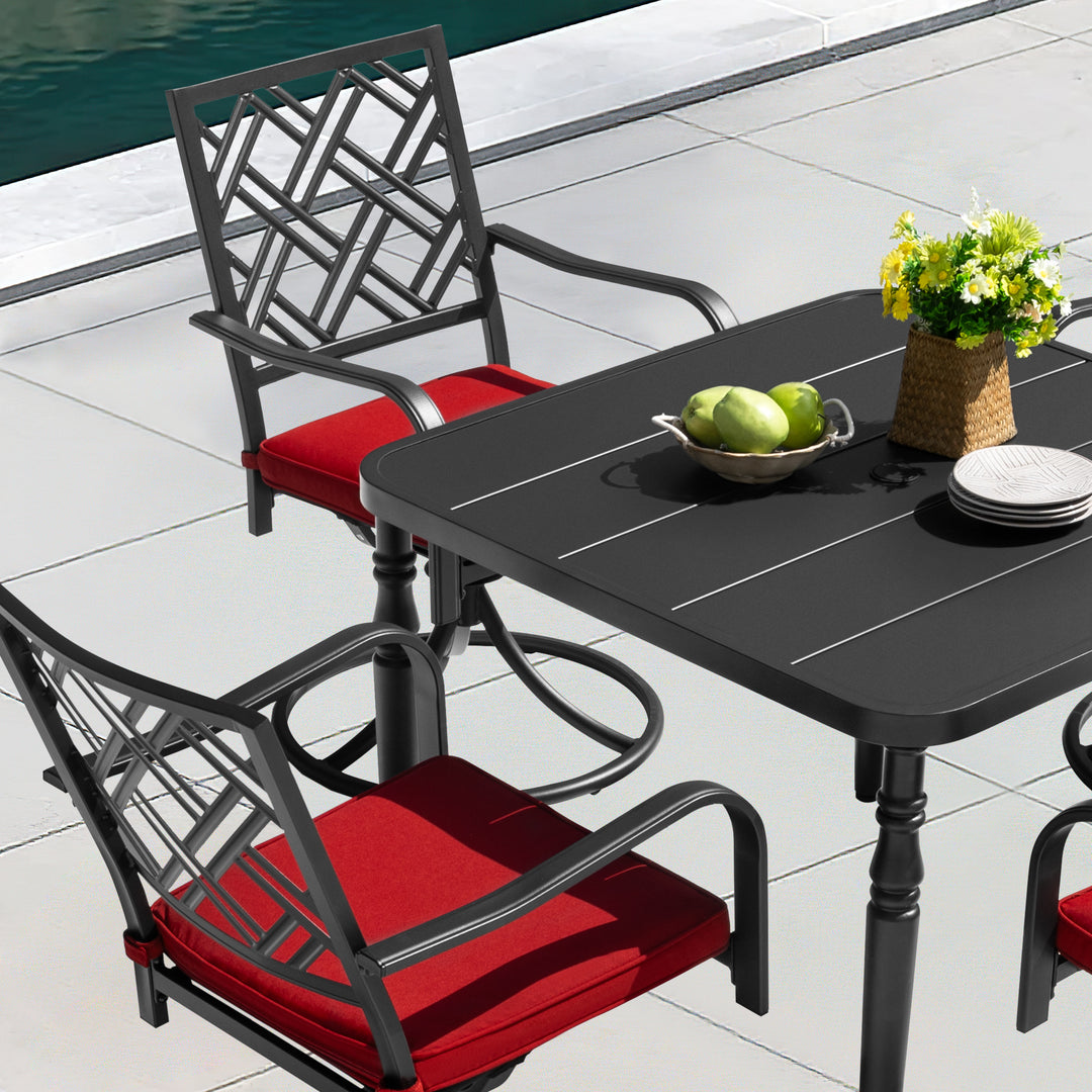 5PCS Patio Dining Set with Umbrella Hole and Swivel Chairs