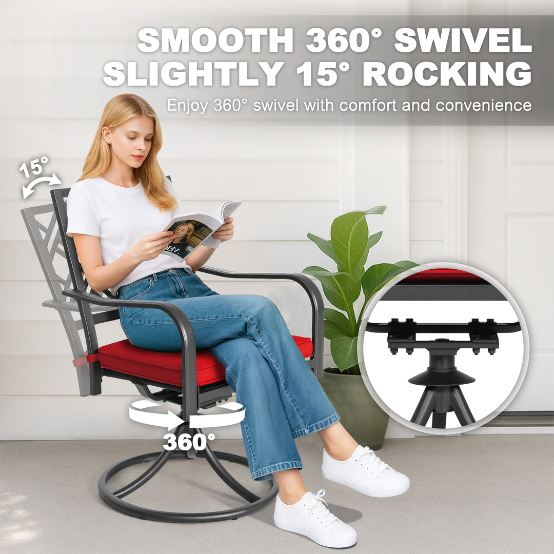 5PCS Patio Dining Set with Umbrella Hole and Swivel Chairs