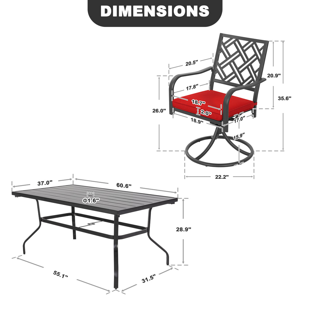 7-Piece Outdoor Dining Set with Umbrella Hole and Swivel Chairs