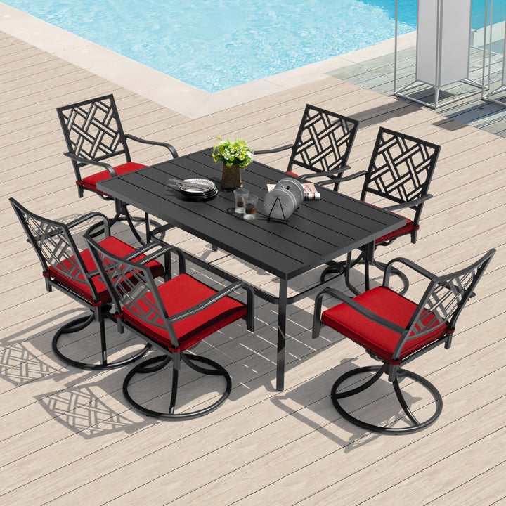 7-Piece Outdoor Dining Set with Umbrella Hole and Swivel Chairs