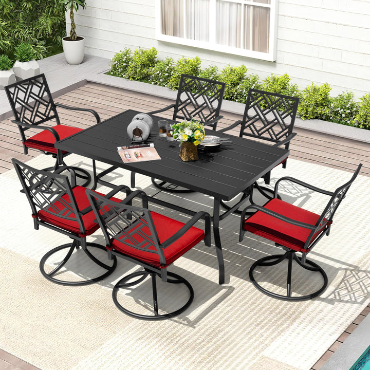7-Piece Outdoor Dining Set with Umbrella Hole and Swivel Chairs