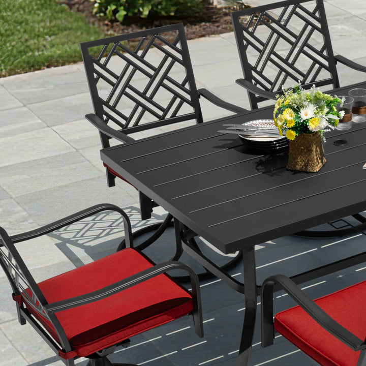 7-Piece Outdoor Dining Set with Umbrella Hole and Swivel Chairs