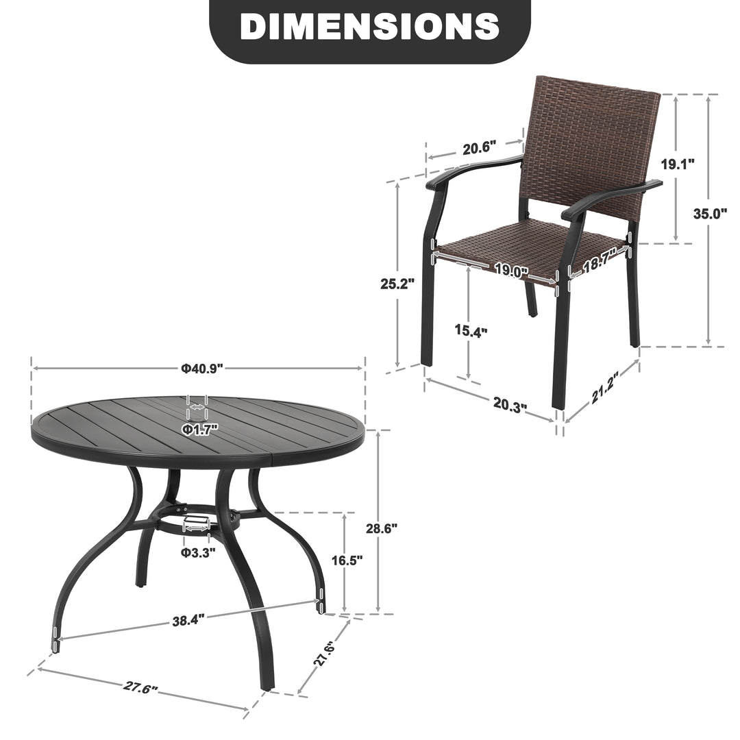5-Piece Patio Dining Set with Umbrella Hole, 4 Wicker Chairs