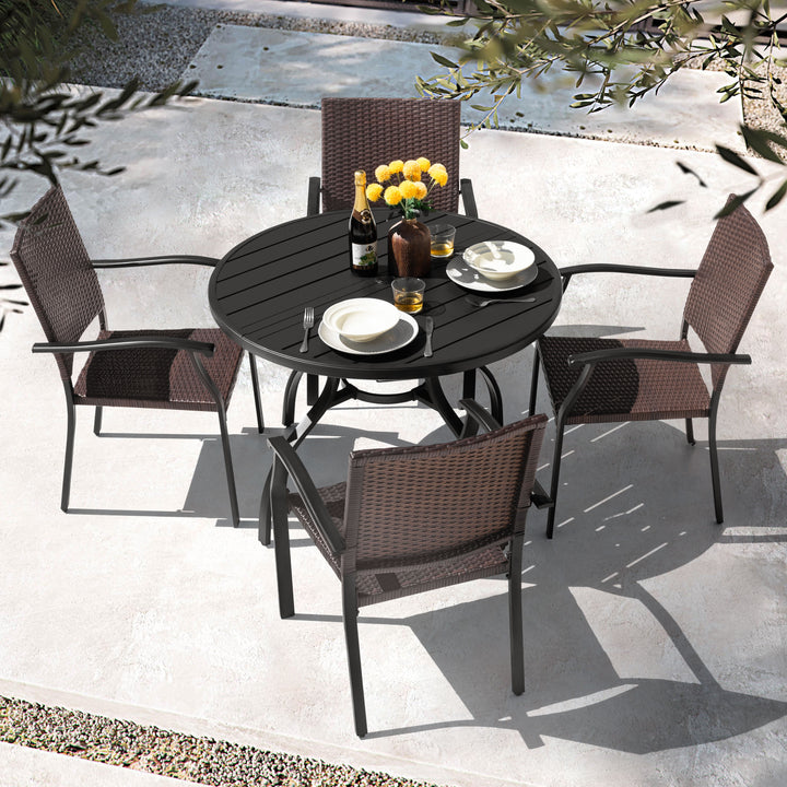 5-Piece Patio Dining Set with Umbrella Hole, 4 Wicker Chairs