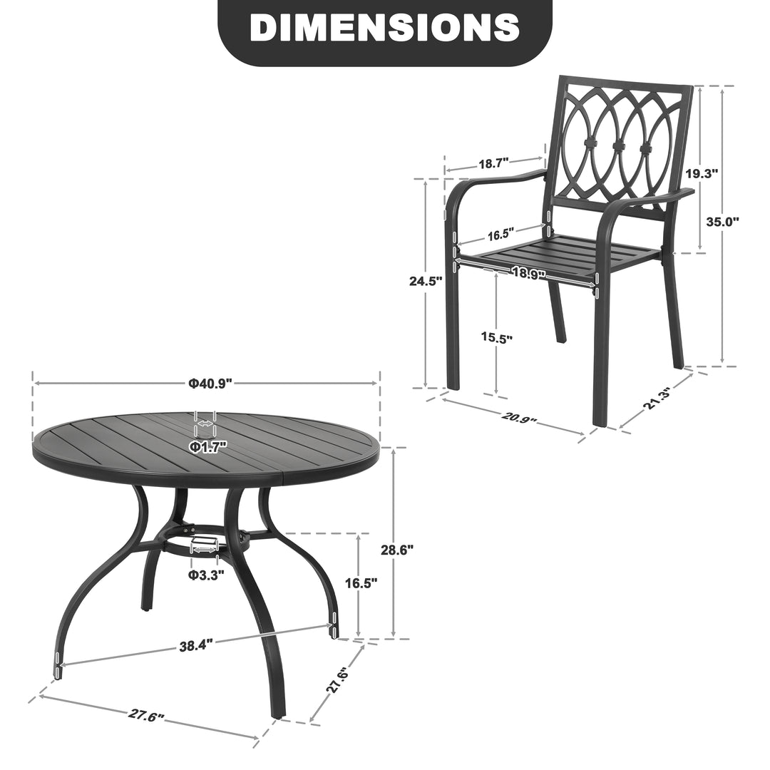 5-Piece Metal Patio Dining Set with Umbrella Hole and 4 Stackable Chairs