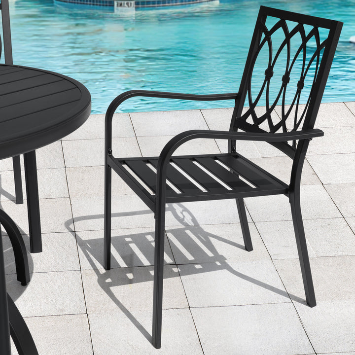 5-Piece Metal Patio Dining Set with Umbrella Hole and 4 Stackable Chairs