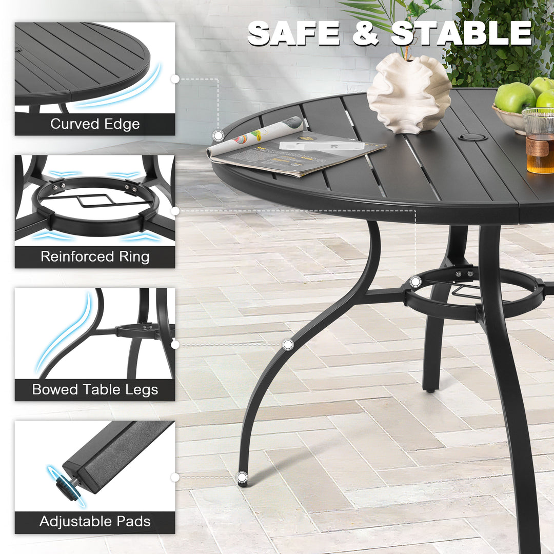 5-Piece Metal Patio Dining Set with Umbrella Hole and 4 Stackable Chairs