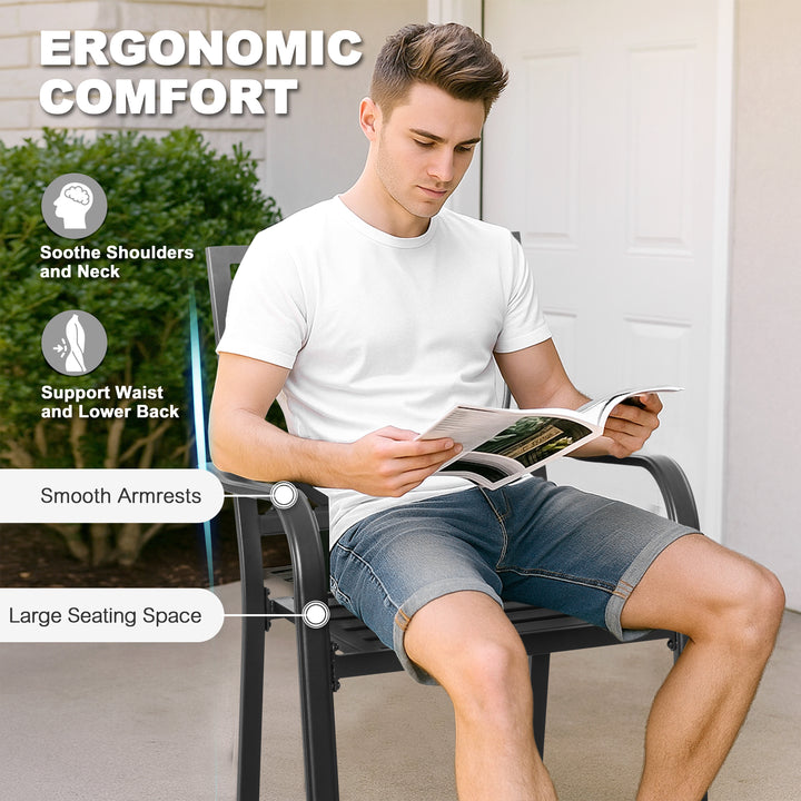 5-Piece Metal Patio Dining Set with Umbrella Hole and 4 Stackable Chairs