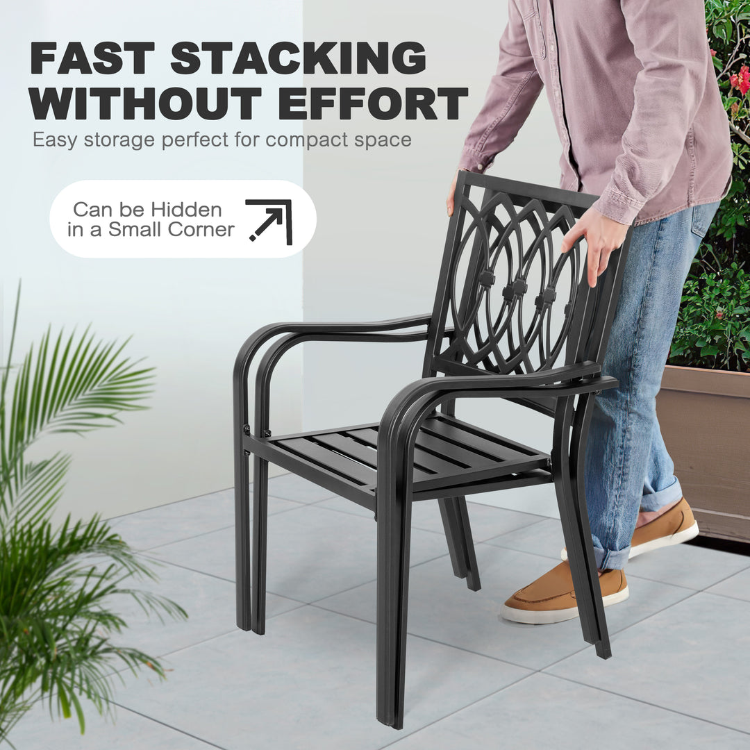 5-Piece Metal Patio Dining Set with Umbrella Hole and 4 Stackable Chairs