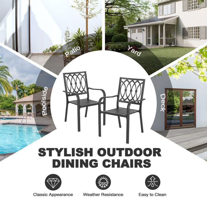 5-Piece Metal Patio Dining Set with Umbrella Hole and 4 Stackable Chairs