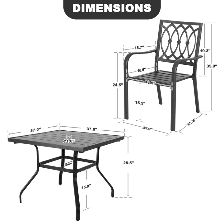5-Piece Metal Outdoor Dining Set with Umbrella Hole, 4 Stackable Chairs