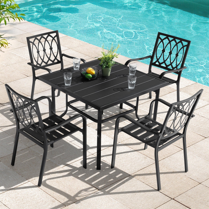 5-Piece Metal Outdoor Dining Set with Umbrella Hole, 4 Stackable Chairs