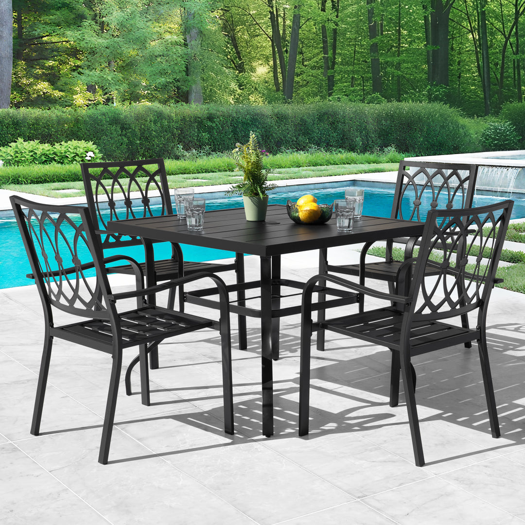 5-Piece Metal Outdoor Dining Set with Umbrella Hole, 4 Stackable Chairs