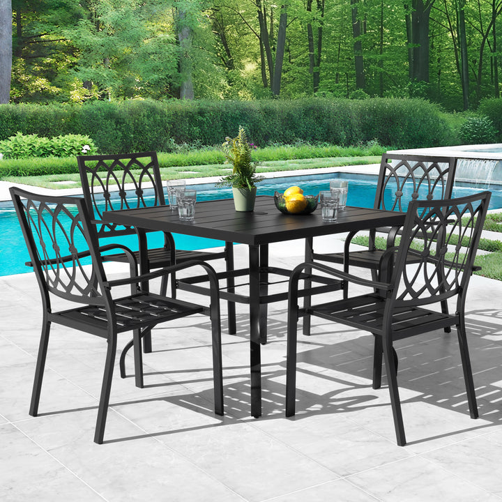5-Piece Metal Outdoor Dining Set with Umbrella Hole, 4 Stackable Chairs