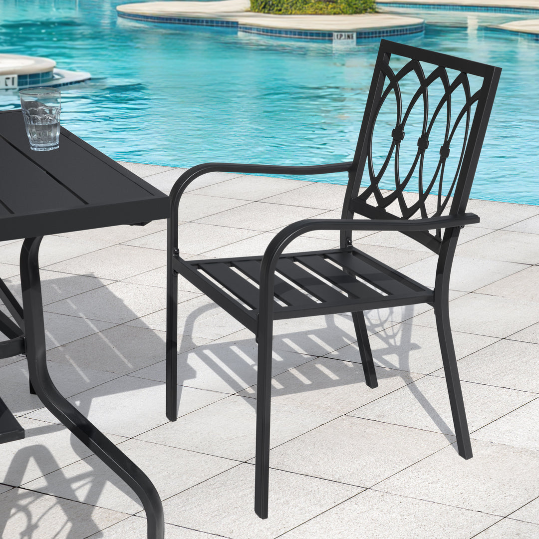5-Piece Metal Outdoor Dining Set with Umbrella Hole, 4 Stackable Chairs