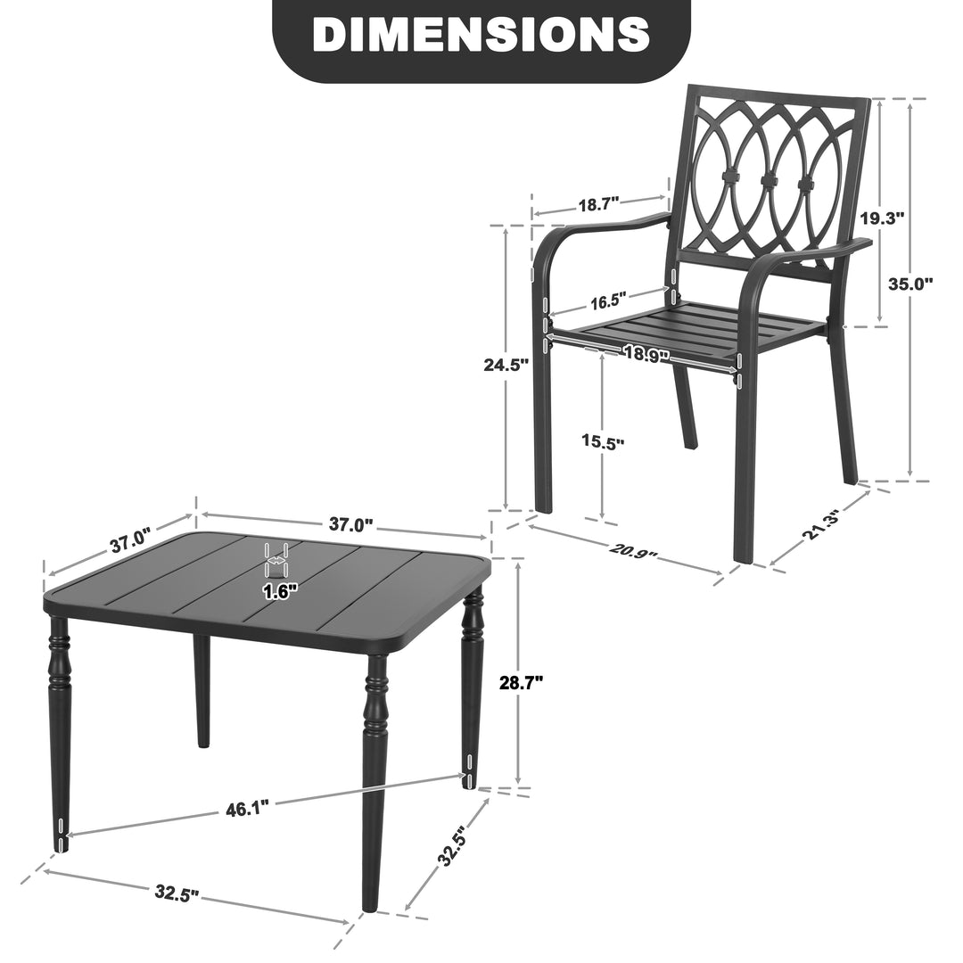 5-Piece Metal Patio Dining Set with Umbrella Hole and 4 Stackable Chairs