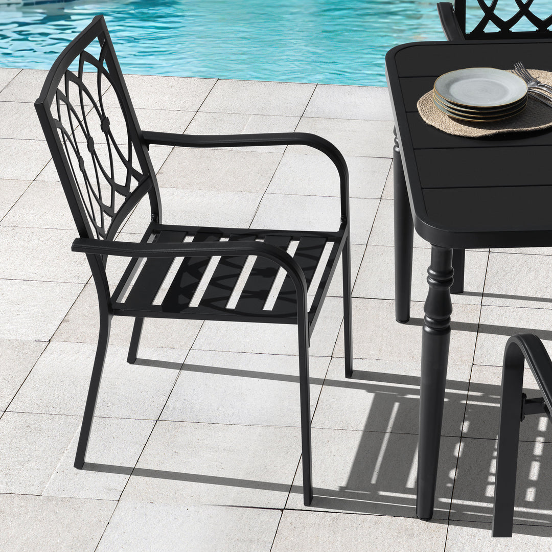 5-Piece Metal Patio Dining Set with Umbrella Hole and 4 Stackable Chairs