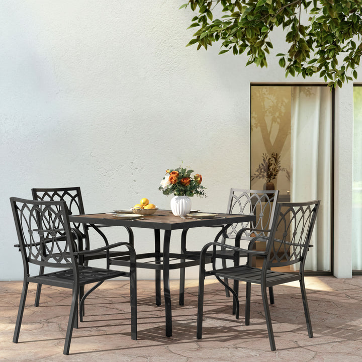 5-Piece Stackable Patio Dining Set with Umbrella Hole, Faux Wood Tabletop
