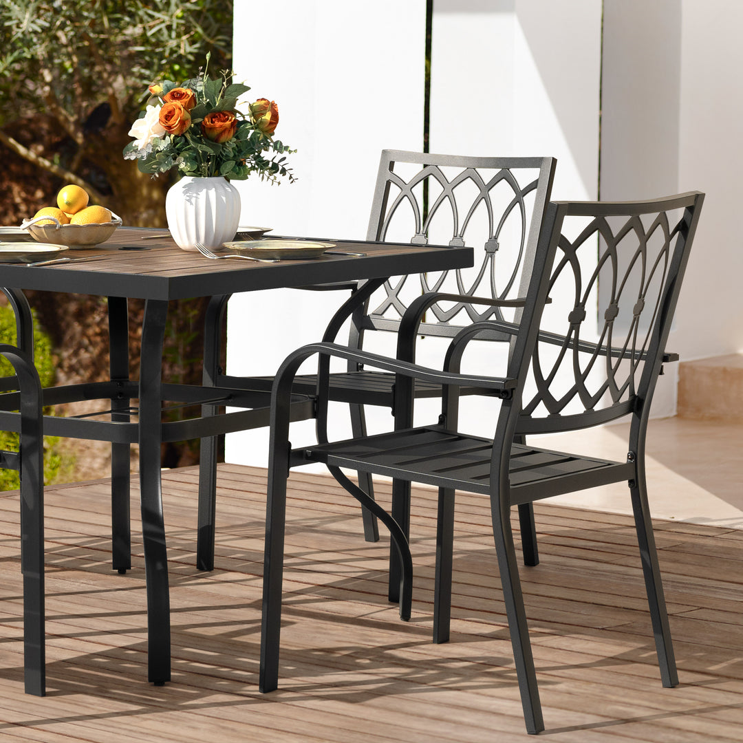 5-Piece Stackable Patio Dining Set with Umbrella Hole, Faux Wood Tabletop