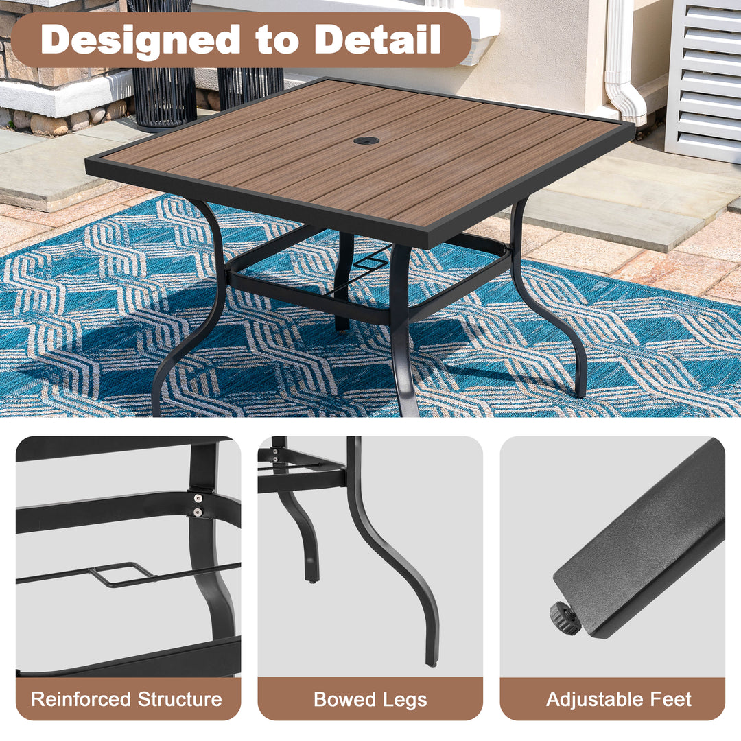 5-Piece Stackable Patio Dining Set with Umbrella Hole, Faux Wood Tabletop