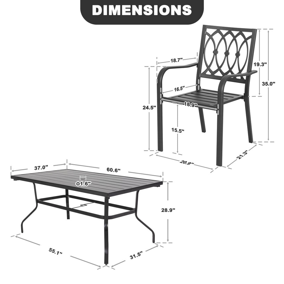 7-Piece Metal Outdoor Dining Set with Umbrella Hole and 6 Stackable Chairs