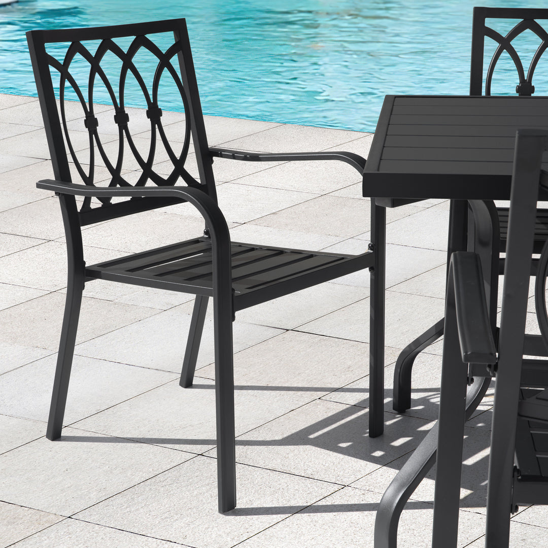 7-Piece Metal Outdoor Dining Set with Umbrella Hole and 6 Stackable Chairs