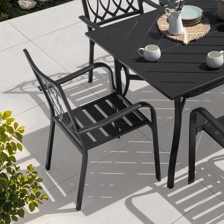 7-Piece Metal Patio Dining Set with Umbrella Hole and 6 Stackable Chairs