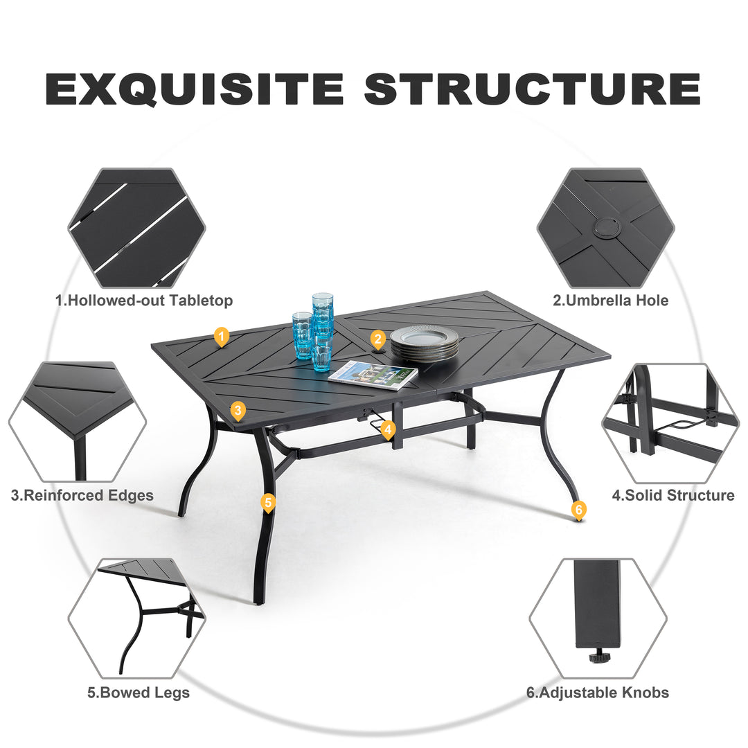 7-Piece Metal Patio Dining Set with Umbrella Hole and 6 Stackable Chairs