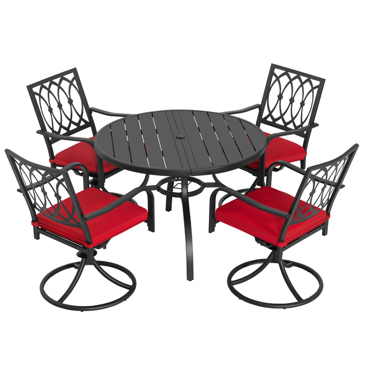 5-Piece Metal Outdoor Dining Set with Umbrella Hole and 4 Swivel Chairs