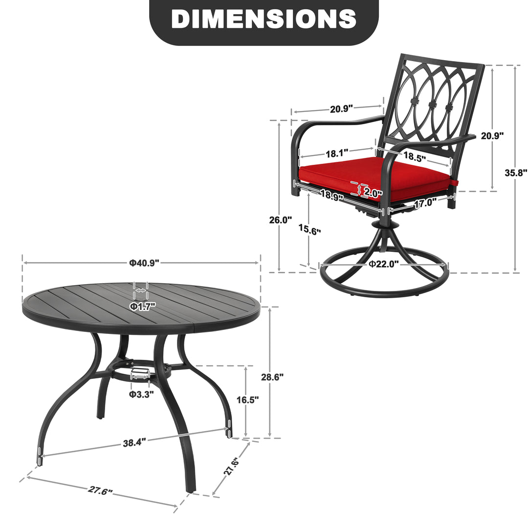 5-Piece Metal Outdoor Dining Set with Umbrella Hole and 4 Swivel Chairs