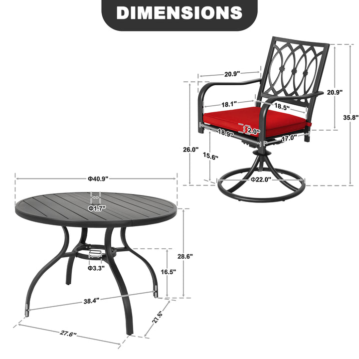 5-Piece Metal Outdoor Dining Set with Umbrella Hole and 4 Swivel Chairs