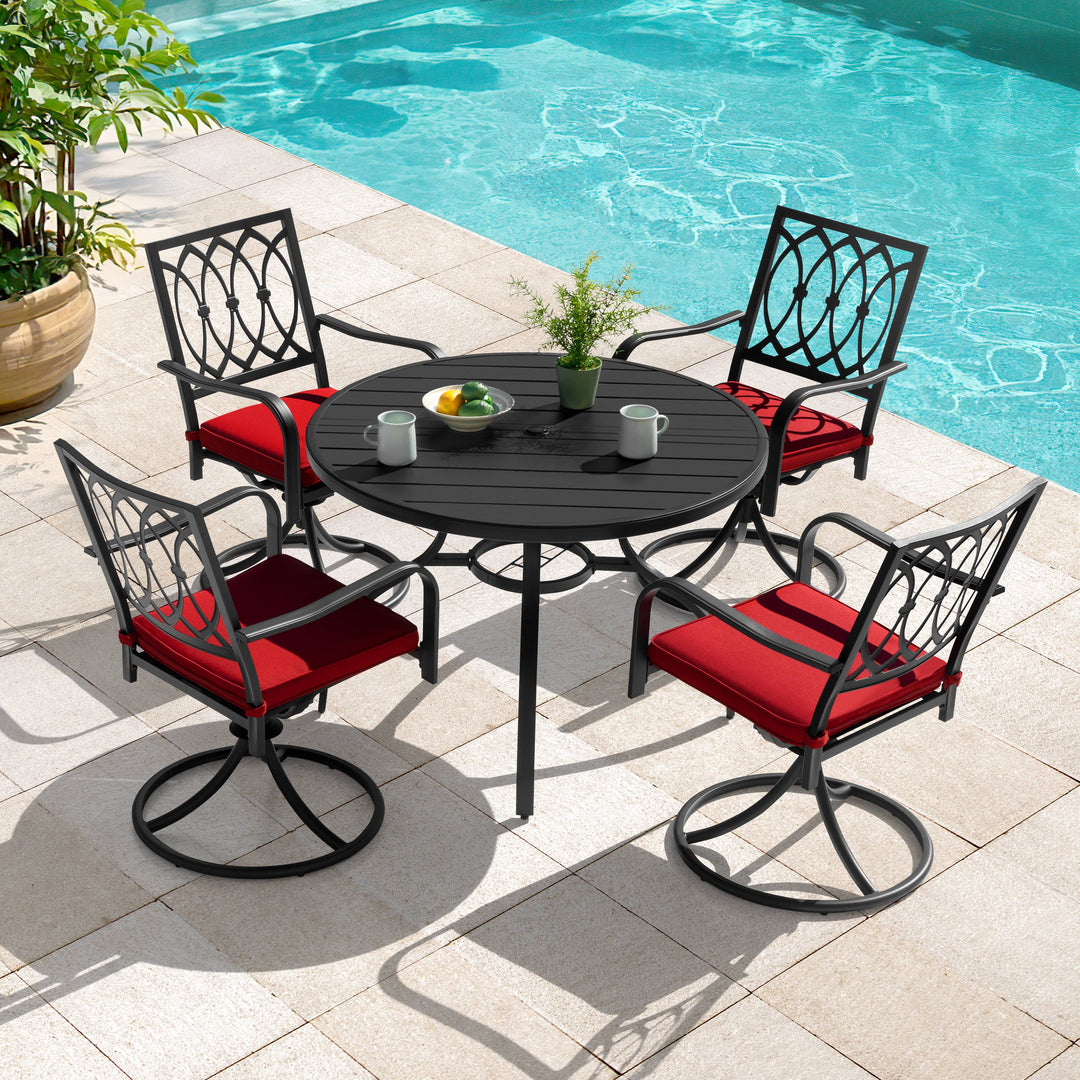 5-Piece Metal Outdoor Dining Set with Umbrella Hole and 4 Swivel Chairs