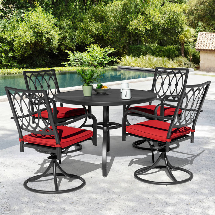 5-Piece Metal Outdoor Dining Set with Umbrella Hole and 4 Swivel Chairs