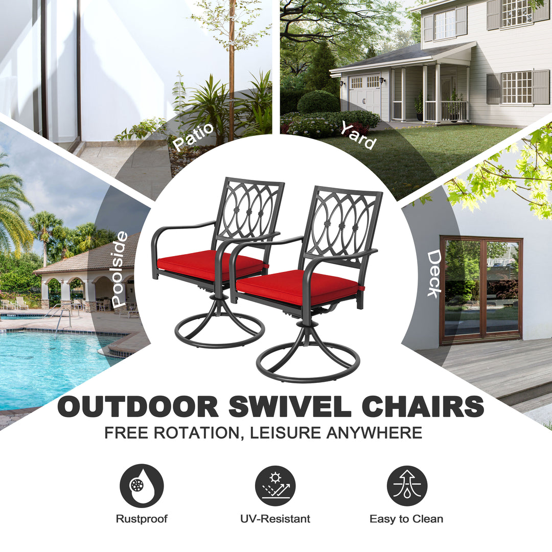 5-Piece Metal Outdoor Dining Set with Umbrella Hole and 4 Swivel Chairs