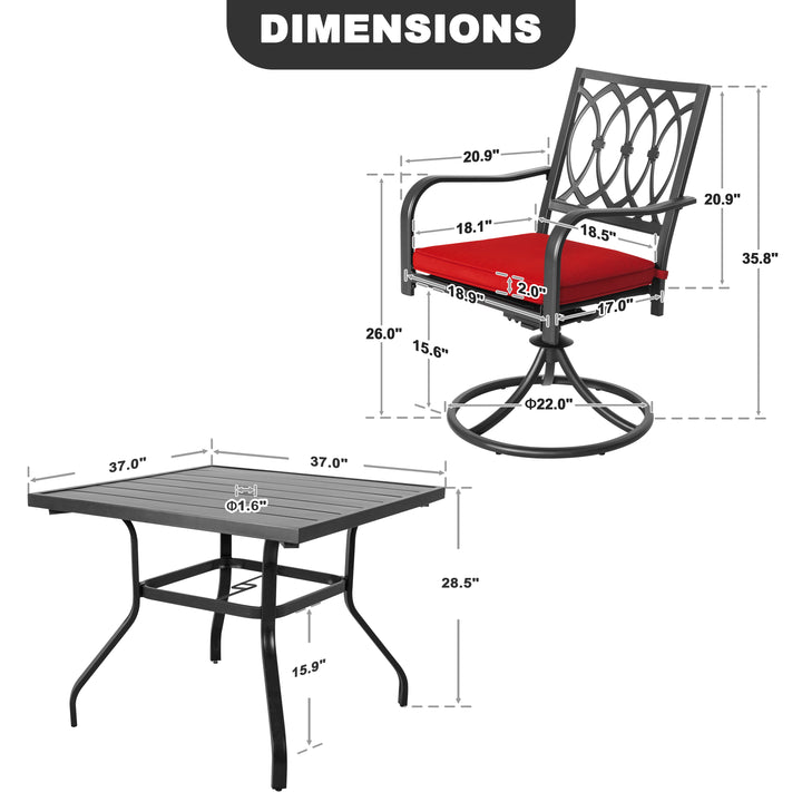 5-Piece Metal Outdoor Dining Set with Umbrella Hole and 4 Swivel Chairs