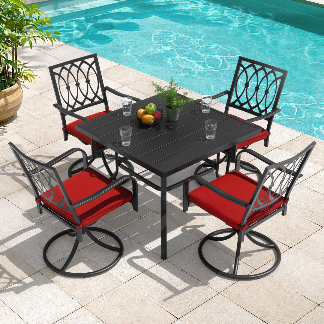 5-Piece Metal Outdoor Dining Set with Umbrella Hole and 4 Swivel Chairs