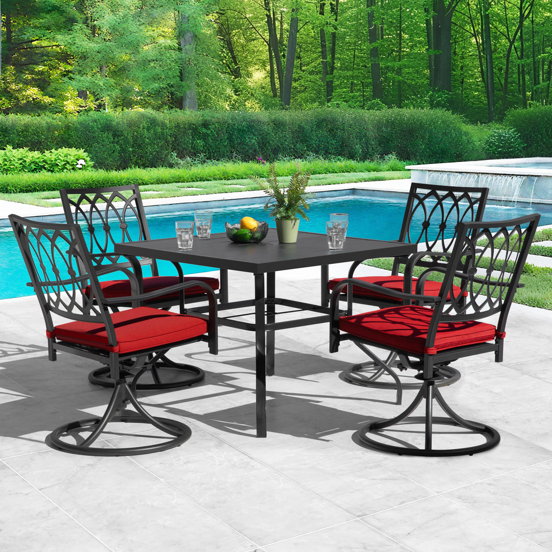 5-Piece Metal Outdoor Dining Set with Umbrella Hole and 4 Swivel Chairs